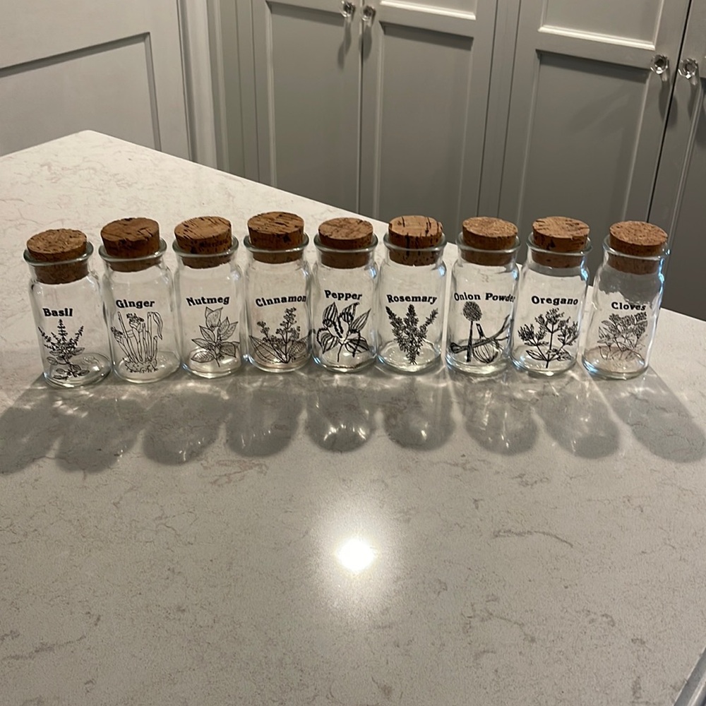 Vintage Wheaton Glass Spice Jars with Cork Tops Set of 9